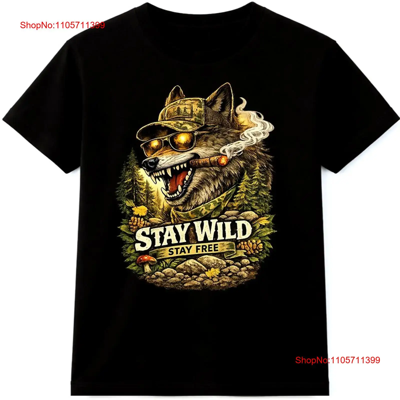Wildman Hunting & Outdoor Photos - ウルフ T シャツ ステイ ワイルド フリー