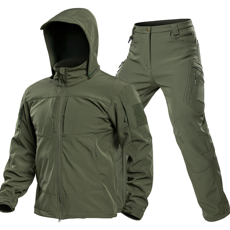 男性用アウトドアタクティカルソフトシェルスーツ フード付きフ - Outdoor Hunting Kit のレビューと価格
