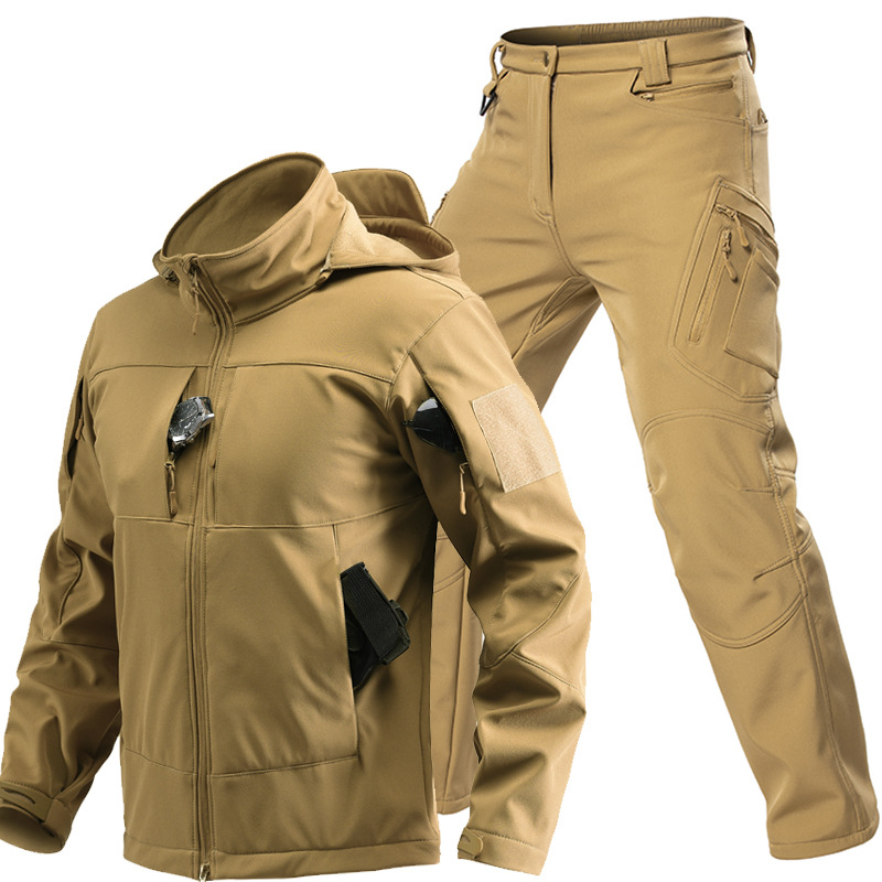男性用アウトドアタクティカルソフトシェルスーツ フード付きフ - Outdoor Hunting Kit のレビューと価格