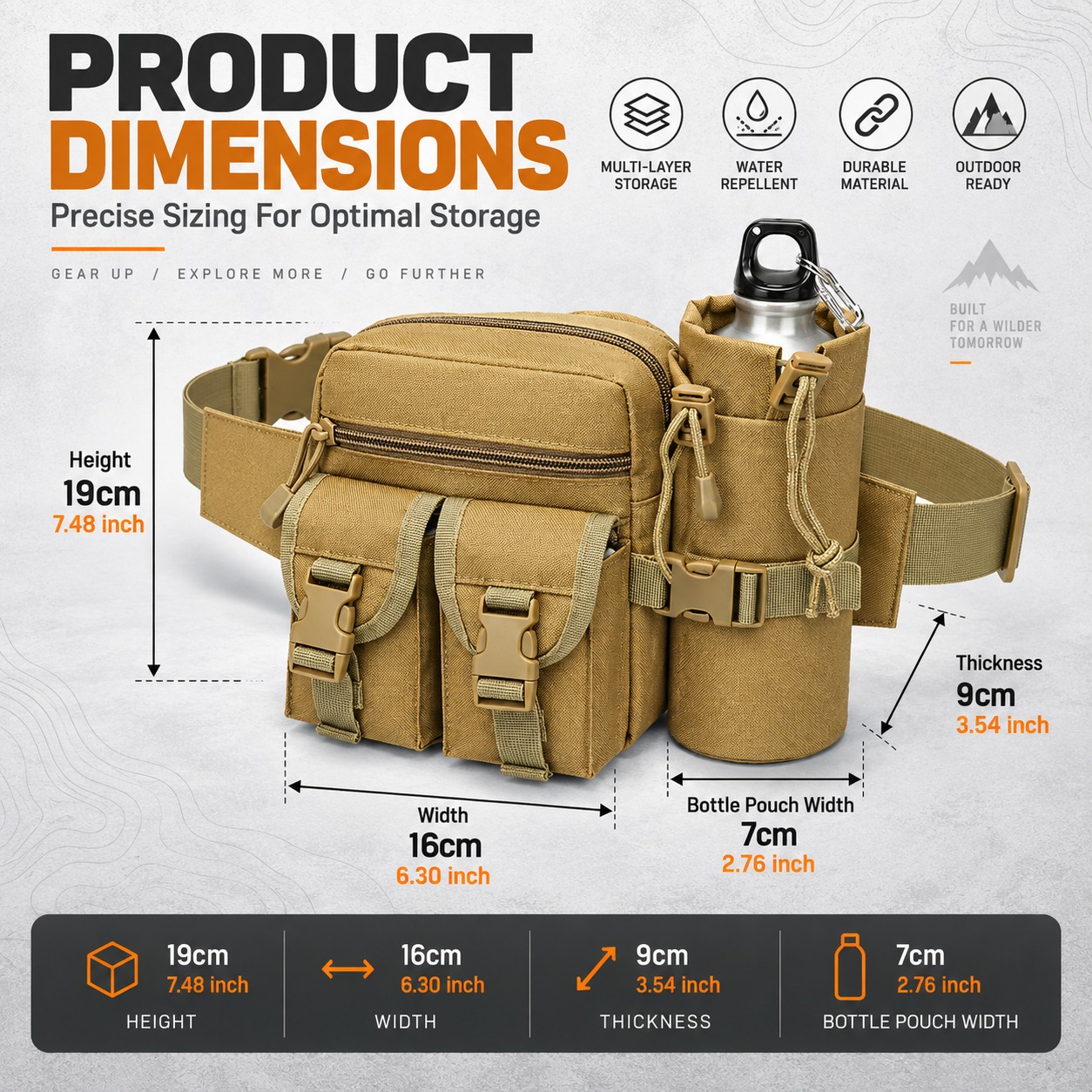 多機能戦術ウエストバッグ。防水仕様で、ボトルポーチ付き。アウ - Outdoor Hunting Packs のレビューと価格