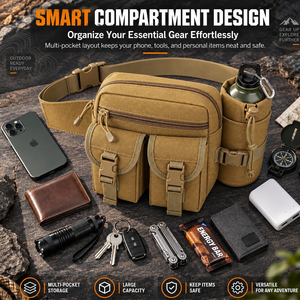 多機能戦術ウエストバッグ。防水仕様で、ボトルポーチ付き。アウ - Outdoor Hunting Packs のレビューと価格