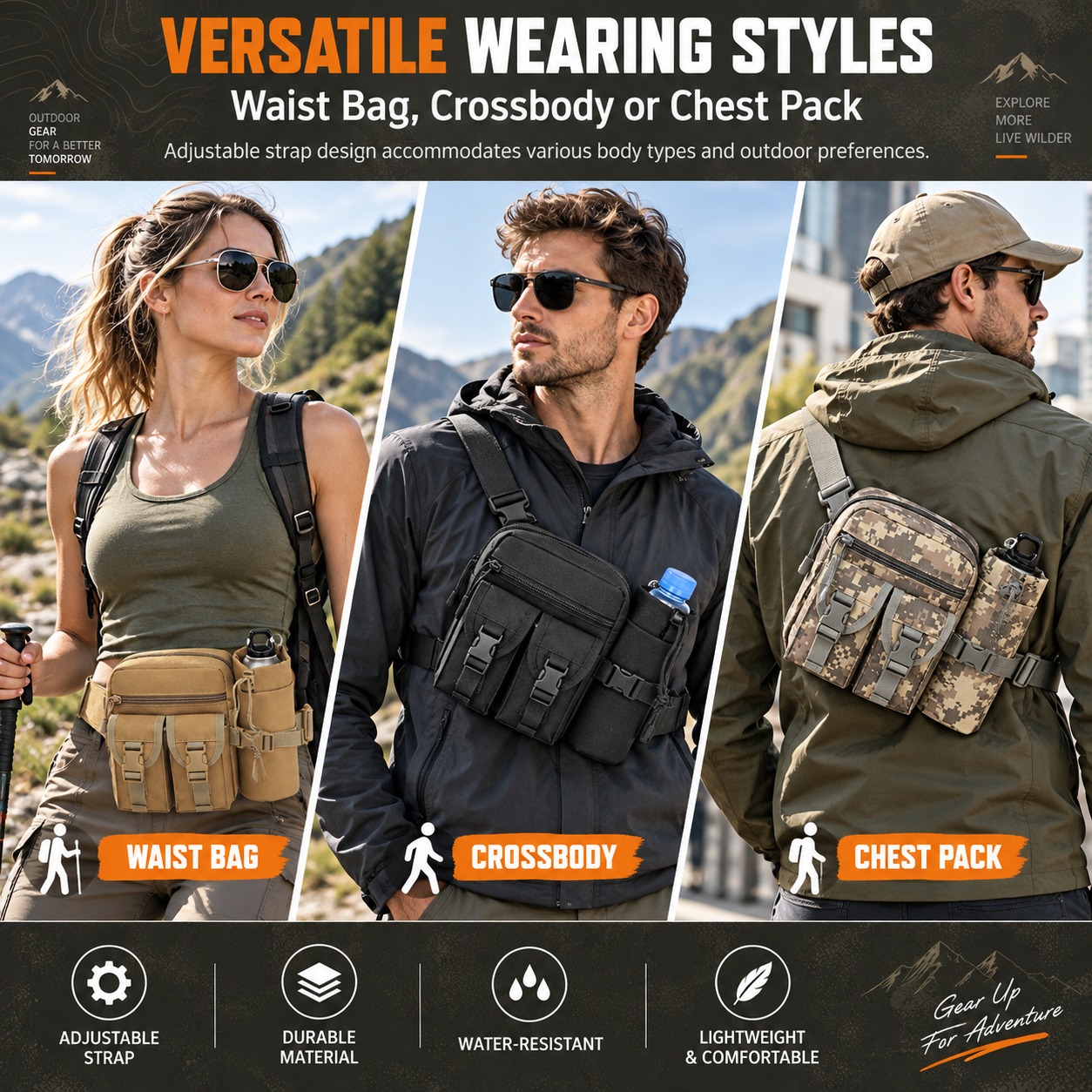 多機能戦術ウエストバッグ。防水仕様で、ボトルポーチ付き。アウ - Outdoor Hunting Packs のレビューと価格