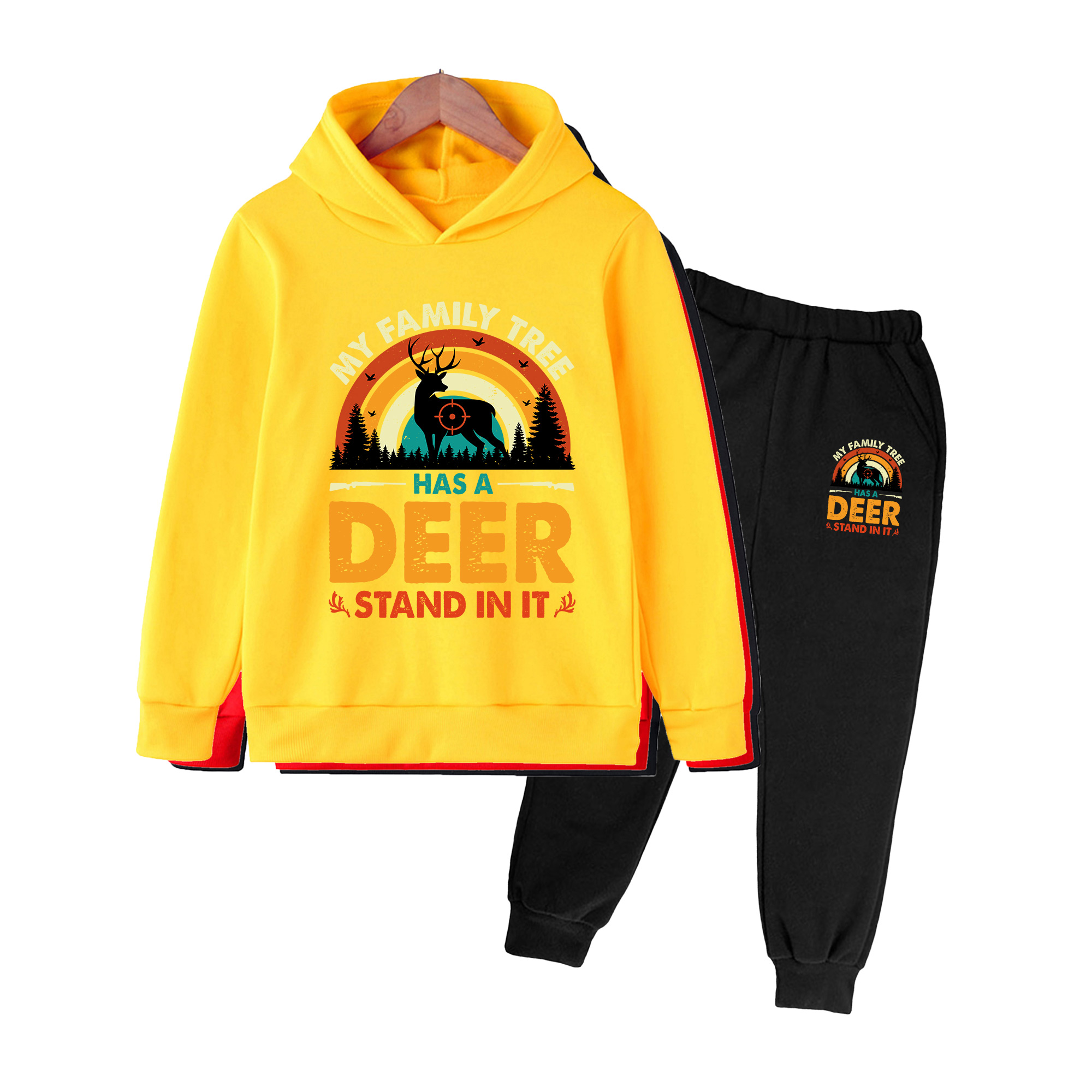 キッズ用フーディー＆スウェットパンツセット、レトロな鹿狩り柄 - Hunting Outdoor Boys のレビューと価格